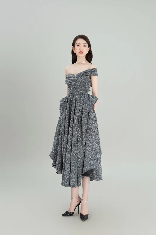Sleeveless midi dresses with lace details for summer weddingsKirei Gathered Asymmetric Shoulder Burlap Midi Dress Sleeveless midi dresses with lace details for summer weddingsKirei Gathered Asymmetric Shoulder Burlap Midi Dress