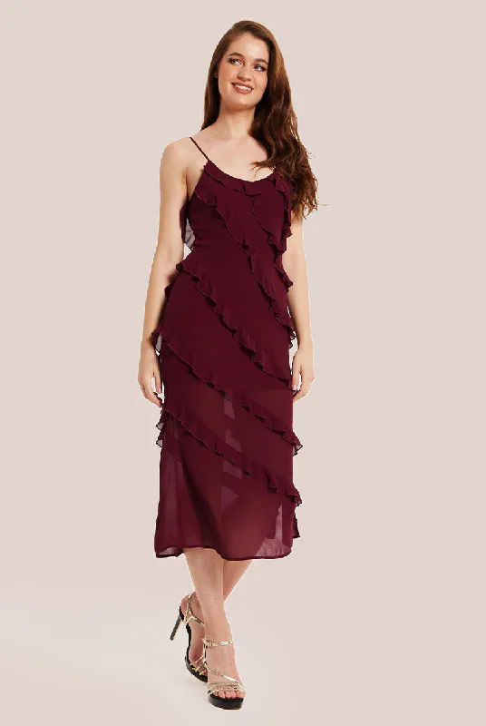 Midi dresses with tassel accents for a bohemian and free - spirited styleLiquorish Burgundy Sleeveless Chiffon Frill Dress Midi dresses with tassel accents for a bohemian and free - spirited styleLiquorish Burgundy Sleeveless Chiffon Frill Dress