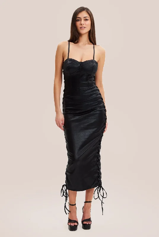 Midi dresses with ruffled sleeves for a more feminine and voluminous lookLiquorish Metallic Foil Black Lycra Eyelet Dress Midi dresses with ruffled sleeves for a more feminine and voluminous lookLiquorish Metallic Foil Black Lycra Eyelet Dress