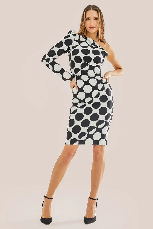 Midi dresses with ruffled hems for a romantic date nightLiquorish One Sleeve Midi Dress In Black White Spot Print Midi dresses with ruffled hems for a romantic date nightLiquorish One Sleeve Midi Dress In Black White Spot Print