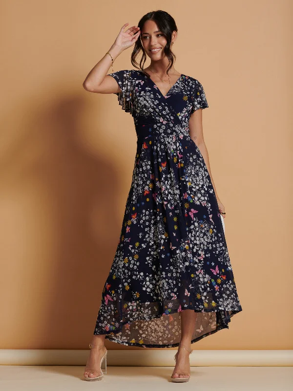 Midi dresses with embroidered accents for a unique and detailed designMesh V-Neck Maxi Dress, Navy Multi Midi dresses with embroidered accents for a unique and detailed designMesh V-Neck Maxi Dress, Navy Multi
