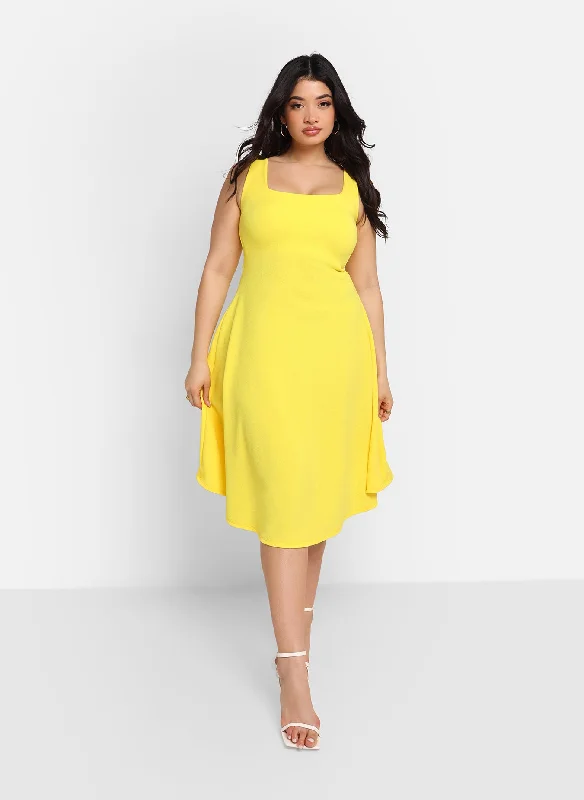 Midi dresses with mesh inserts for a trendy and breathable optionNathalie Square Neck Midi A Line Dress - Bright Yellow Midi dresses with mesh inserts for a trendy and breathable optionNathalie Square Neck Midi A Line Dress - Bright Yellow