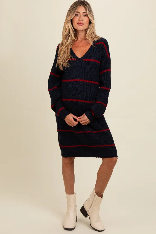 Velvet midi dresses in jewel tones for a glamorous winter eventNavy Striped Oversized Maternity Sweater Dress Velvet midi dresses in jewel tones for a glamorous winter eventNavy Striped Oversized Maternity Sweater Dress