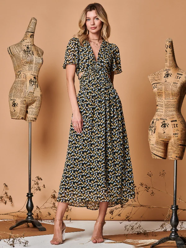 Midi dresses with sheer panels for a touch of allurePlunge Neckline Keyhole Chiffon Maxi Dress, Black Multi Midi dresses with sheer panels for a touch of allurePlunge Neckline Keyhole Chiffon Maxi Dress, Black Multi