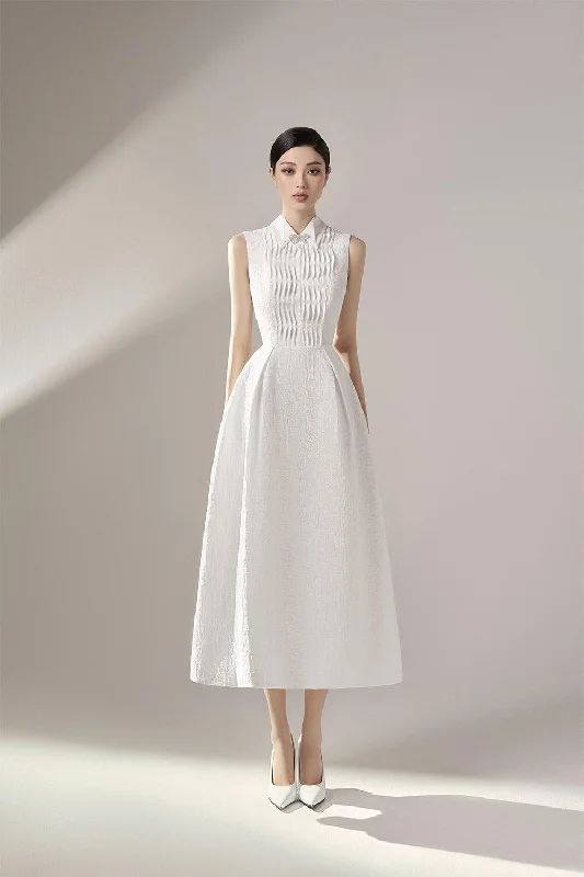 Sleeveless midi dresses with lace details for summer weddingsPoliana A-line Collared Neck Jacquard Midi Dress Sleeveless midi dresses with lace details for summer weddingsPoliana A-line Collared Neck Jacquard Midi Dress