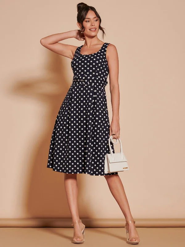 Midi dresses with asymmetric hems for a fashion - forward and dynamic appearancePolka Dot 1950's Inspired Swing Dress, Navy Spot Midi dresses with asymmetric hems for a fashion - forward and dynamic appearancePolka Dot 1950's Inspired Swing Dress, Navy Spot