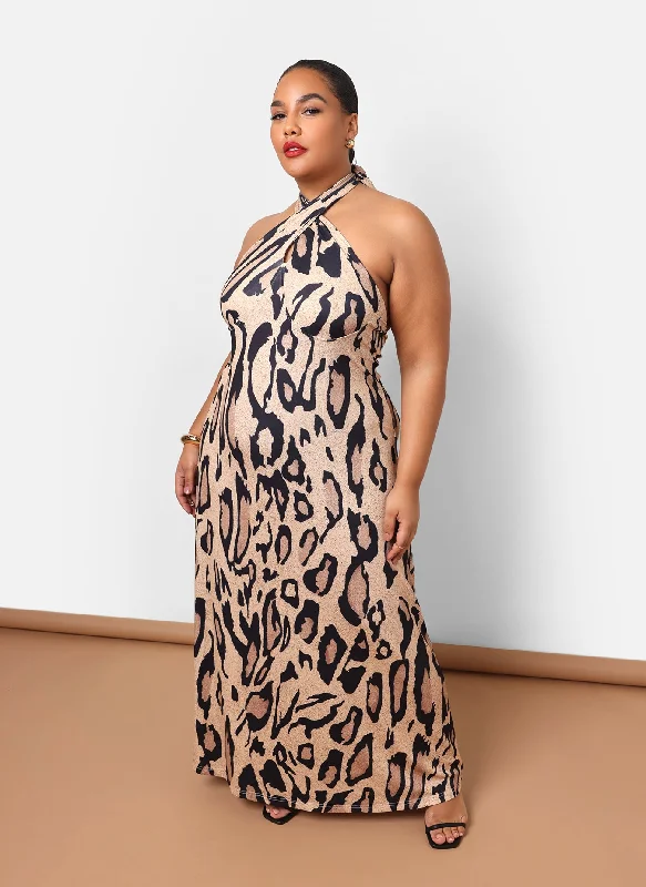 Midi dresses with gathered skirts for a full and flowing silhouetteKenya Leopard Halter Maxi Slip Dress Midi dresses with gathered skirts for a full and flowing silhouetteKenya Leopard Halter Maxi Slip Dress