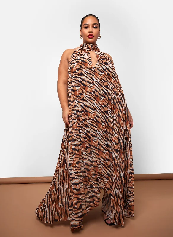 Midi dresses with metallic threads for a glamorous evening eventMeryem Tiger Halter Neck Maxi Shift Dress Midi dresses with metallic threads for a glamorous evening eventMeryem Tiger Halter Neck Maxi Shift Dress