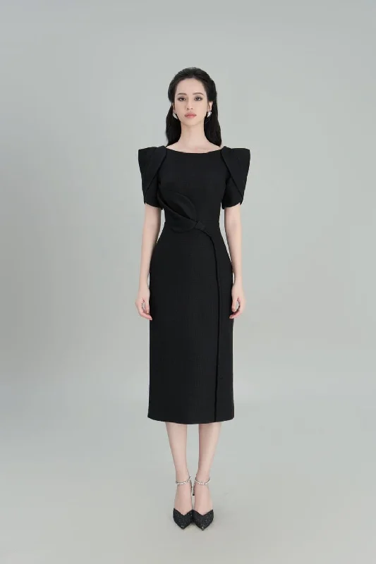 Midi dresses with lace - up fronts for a unique and adjustable styleSandy Straight Boat Neck Burlap Midi Dress Midi dresses with lace - up fronts for a unique and adjustable styleSandy Straight Boat Neck Burlap Midi Dress