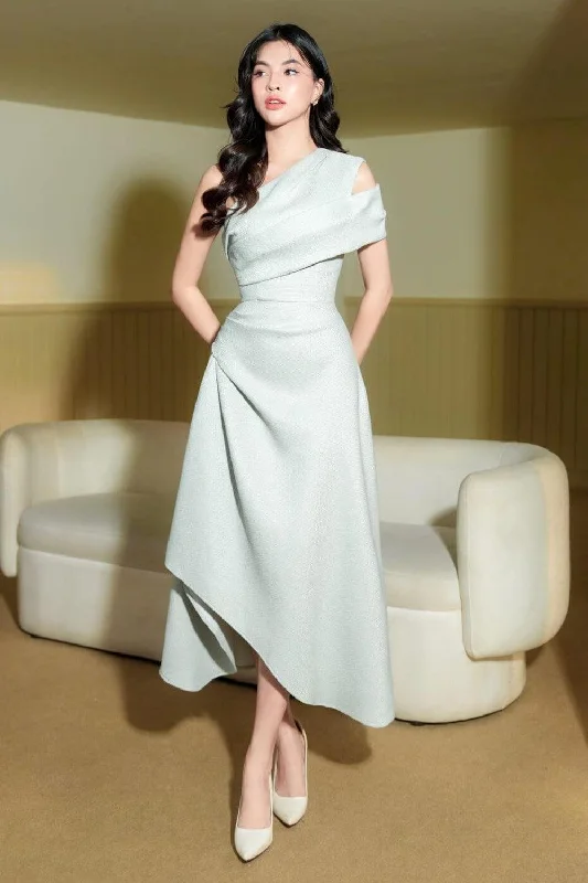 Midi dresses with V - necklines for a flattering and elongating effectSilvie Asymmetric One Shoulder Tweed Midi Dress Midi dresses with V - necklines for a flattering and elongating effectSilvie Asymmetric One Shoulder Tweed Midi Dress
