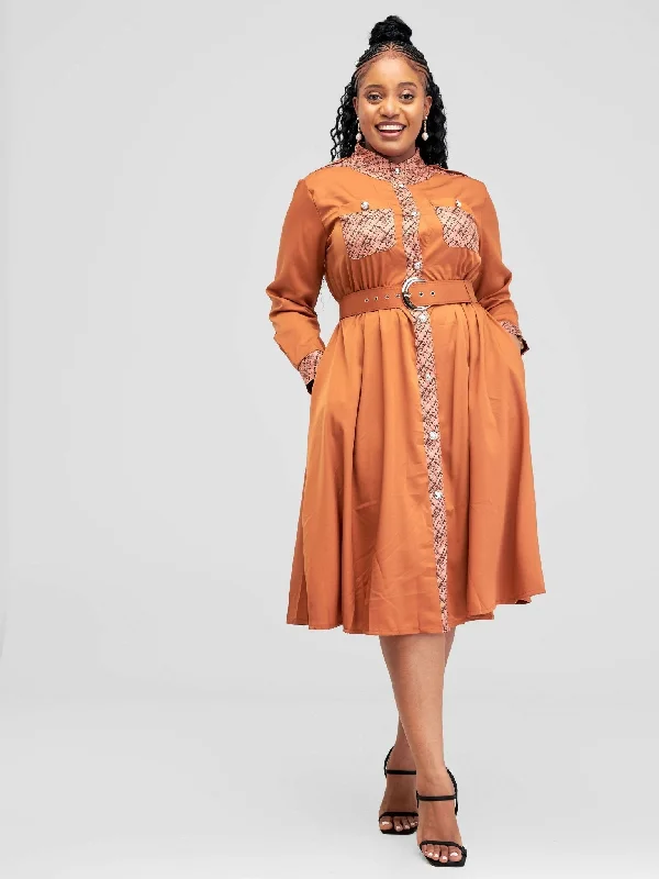 Midi dresses with V - necklines for a flattering and elongating effectStylish Sisters Midi Dress - Brown Midi dresses with V - necklines for a flattering and elongating effectStylish Sisters Midi Dress - Brown