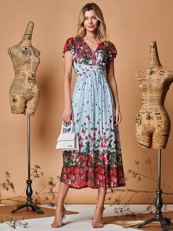 Wrap - style midi dresses in silk for a sophisticated office lookSymmetrical Floral Print Mesh Maxi Dress, Blue Multi Wrap - style midi dresses in silk for a sophisticated office lookSymmetrical Floral Print Mesh Maxi Dress, Blue Multi