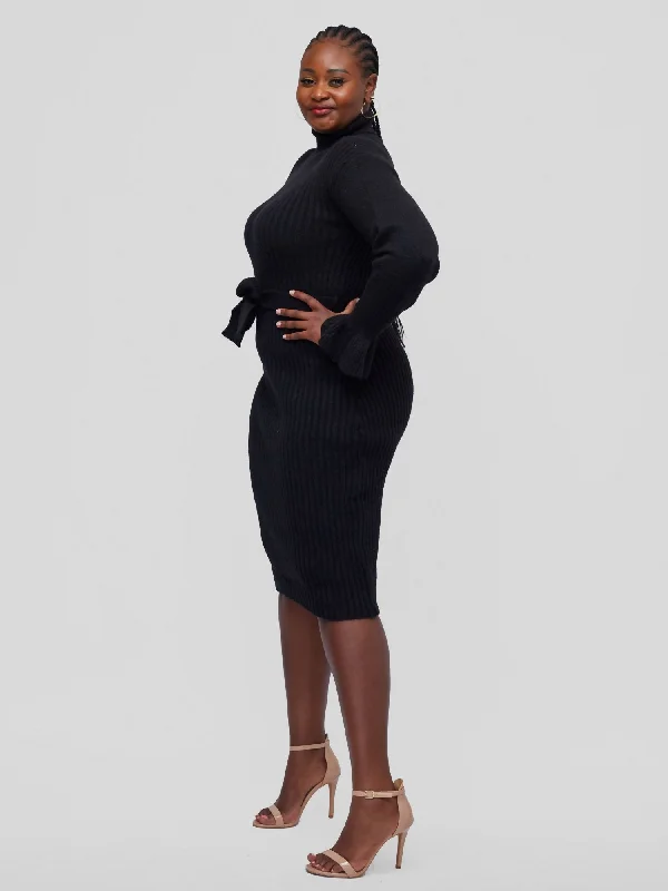 Midi dresses with bow accents for a sweet and charming lookTuli Nashua Turtle Neck Sweater Dress - Black Midi dresses with bow accents for a sweet and charming lookTuli Nashua Turtle Neck Sweater Dress - Black