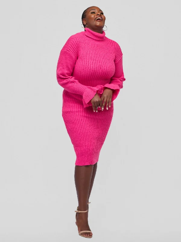 Midi dresses with metallic threads for a glamorous evening eventTuli Nashua Turtle Neck Sweater Dress - Hot Pink Midi dresses with metallic threads for a glamorous evening eventTuli Nashua Turtle Neck Sweater Dress - Hot Pink