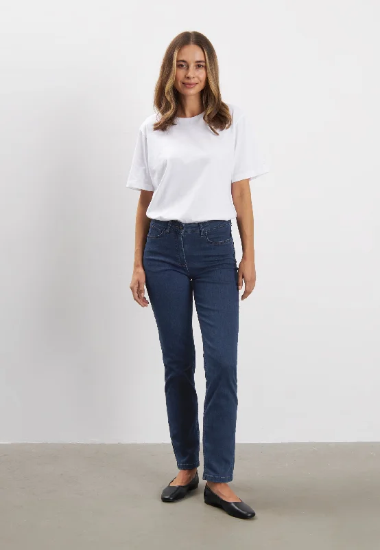 Distressed women jeans for a trendy and edgy lookCharlotte Regular - Medium Length - Dark Blue Denim