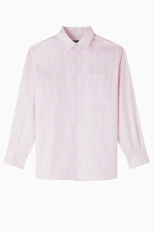 Colored women jeans in vibrant hues like red and yellowA.P.C. Sela Striped Logo Shirt - Pink Colored women jeans in vibrant hues like red and yellowA.P.C. Sela Striped Logo Shirt - Pink