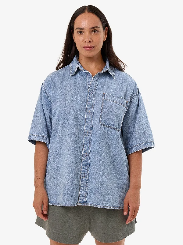 Embroidered women jeans with intricate patternsDarian Denim Shirt - Tempest Blue