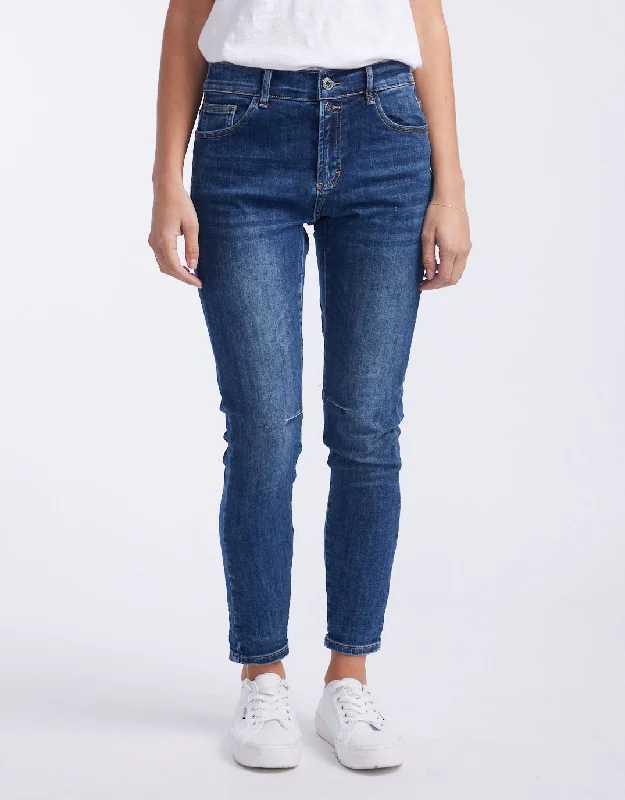 Embroidered women jeans with intricate patternsEmma Stretch Jean - Dark Denim