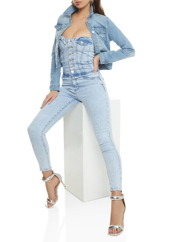Oversized Denim Top for a Relaxed and Casual VibeWAX Basic Stone Wash Denim Jacket