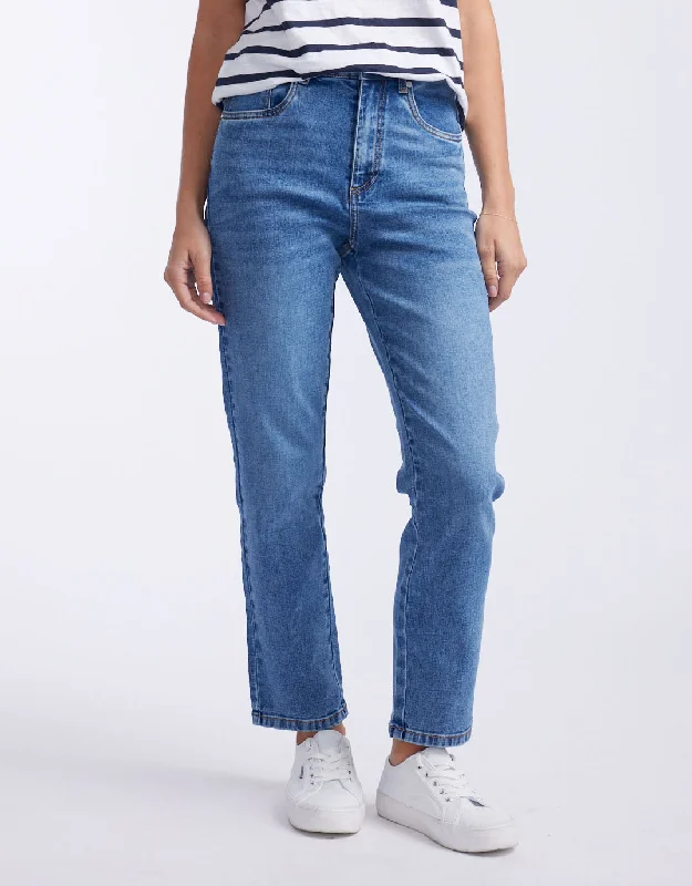 Ripped women jeans for a rebellious and fashion - forward styleNoelle Straight Leg Jean - Mid Blue Ripped women jeans for a rebellious and fashion - forward styleNoelle Straight Leg Jean - Mid Blue