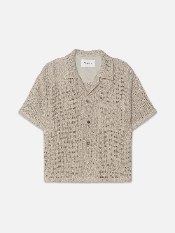 Plus - size women jeans for a comfortable and stylish fitOpen Weave Short Sleeve Shirt -- Smoke Beige