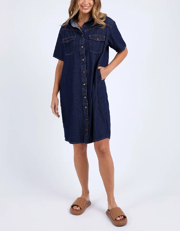Colored women jeans in vibrant hues like red and yellowSorcha Denim Dress - Indigo Denim Colored women jeans in vibrant hues like red and yellowSorcha Denim Dress - Indigo Denim