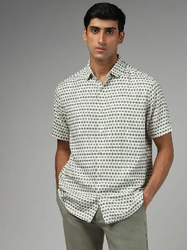 Women's summer - weight linen pants High - waisted women jeans for a flattering silhouette Ascot Sage Geometric Printed Relaxed-Fit Blended Linen Shirt Women's summer - weight linen pants High - waisted women jeans for a flattering silhouette Ascot Sage Geometric Printed Relaxed-Fit Blended Linen Shirt