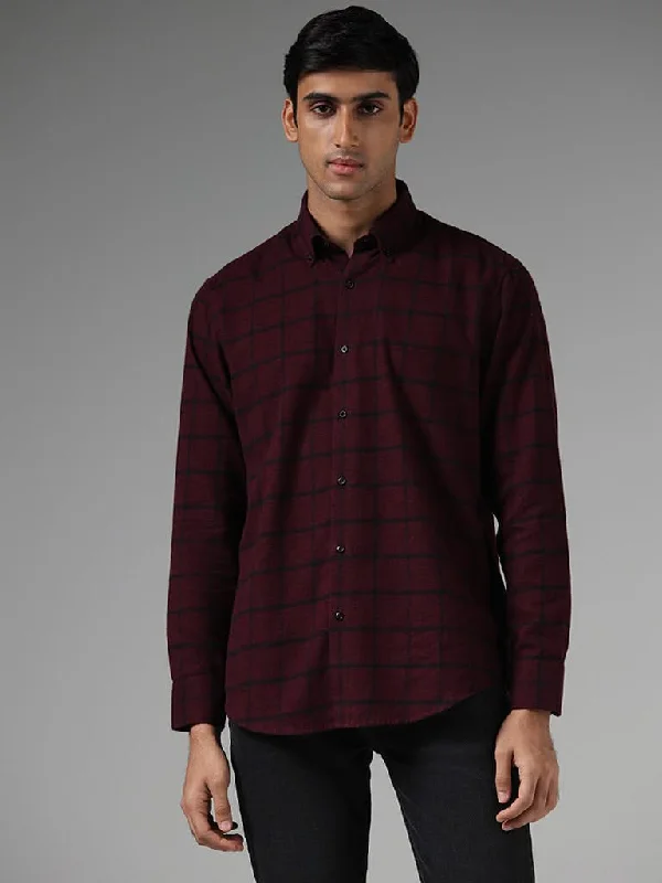 Women's matching top and pants set Mom jeans for a nostalgic and casual look Ascot Wine Graph Checked Relaxed-Fit Shirt Women's matching top and pants set Mom jeans for a nostalgic and casual look Ascot Wine Graph Checked Relaxed-Fit Shirt