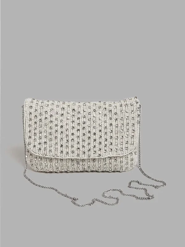 Women's pants with adjustable cuffs Dark - wash women jeans for a sophisticated and slimming effect LOV Beaded Silver Embellished Clutch