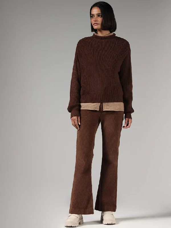 Women's pants for music festivals Ripped women jeans for a rebellious and fashion - forward style LOV Chocolate Brown Self-Striped Sweater Women's pants for music festivals Ripped women jeans for a rebellious and fashion - forward style LOV Chocolate Brown Self-Striped Sweater