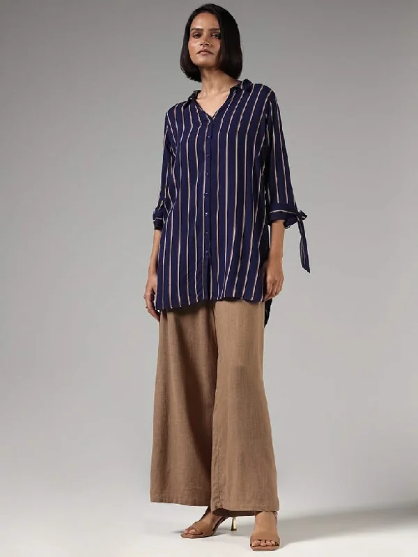 Women's pocket - equipped casual pants Button - fly women jeans with a traditional touch LOV Solid Beige Wide-Leg Linen Trousers Women's pocket - equipped casual pants Button - fly women jeans with a traditional touch LOV Solid Beige Wide-Leg Linen Trousers