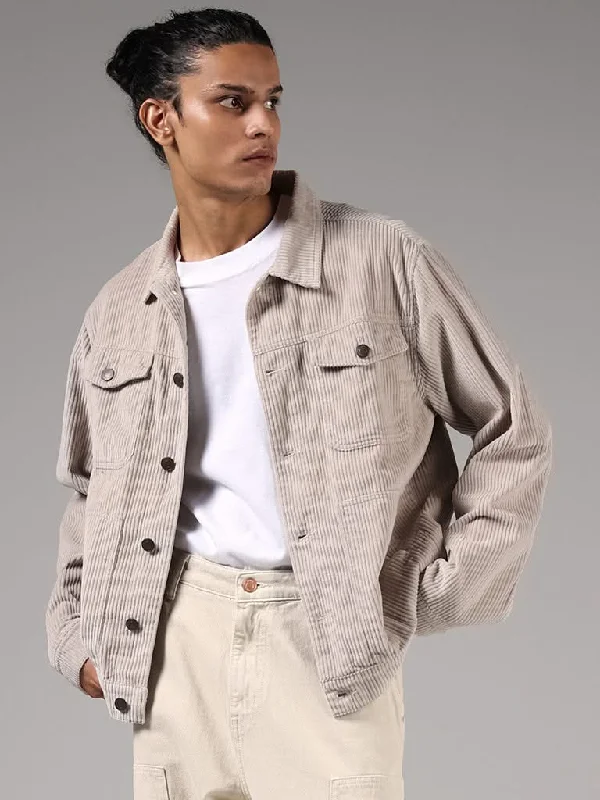 Women's leather moto pants Wide - leg women jeans for a modern and relaxed vibe Nuon Beige Corduroy Cotton Relaxed-Fit Jacket Women's leather moto pants Wide - leg women jeans for a modern and relaxed vibe Nuon Beige Corduroy Cotton Relaxed-Fit Jacket