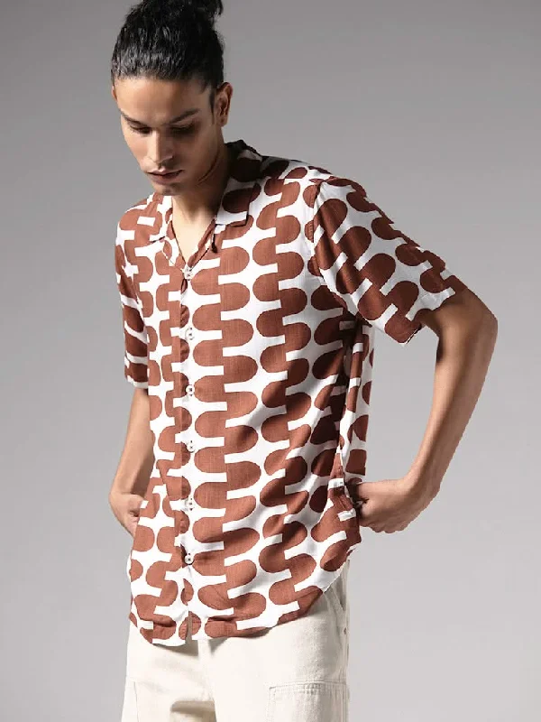 Women's summer - weight linen pants High - waisted women jeans for a flattering silhouette Nuon Brown Motif Printed Relaxed-Fit Shirt Women's summer - weight linen pants High - waisted women jeans for a flattering silhouette Nuon Brown Motif Printed Relaxed-Fit Shirt
