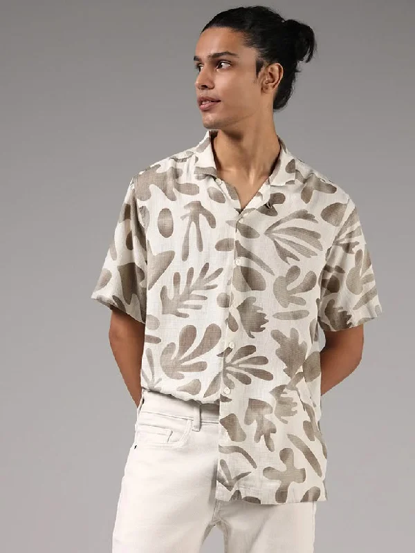 Women's pants with moisture - wicking technology High - rise flare women jeans for a 70s - inspired look Nuon Off White Printed Relaxed-Fit Blended Linen Shirt Women's pants with moisture - wicking technology High - rise flare women jeans for a 70s - inspired look Nuon Off White Printed Relaxed-Fit Blended Linen Shirt