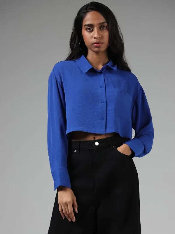 Women's pants with wrinkle - resistant material Cargo women jeans with multiple pockets for added functionality Nuon Solid Cobalt Blue Crop Shirt Women's pants with wrinkle - resistant material Cargo women jeans with multiple pockets for added functionality Nuon Solid Cobalt Blue Crop Shirt