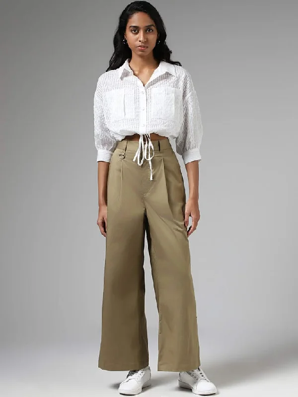 Women's straight - leg lounge pants Mom jeans for a nostalgic and casual look Nuon Solid Olive Green Wide-Leg Trousers Women's straight - leg lounge pants Mom jeans for a nostalgic and casual look Nuon Solid Olive Green Wide-Leg Trousers