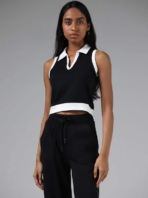 Women's one - piece jumpsuit pants Embroidered women jeans with intricate patterns Studiofit Black Contrast Paneled Cotton Blend Crop Fit T-Shirt Women's one - piece jumpsuit pants Embroidered women jeans with intricate patterns Studiofit Black Contrast Paneled Cotton Blend Crop Fit T-Shirt