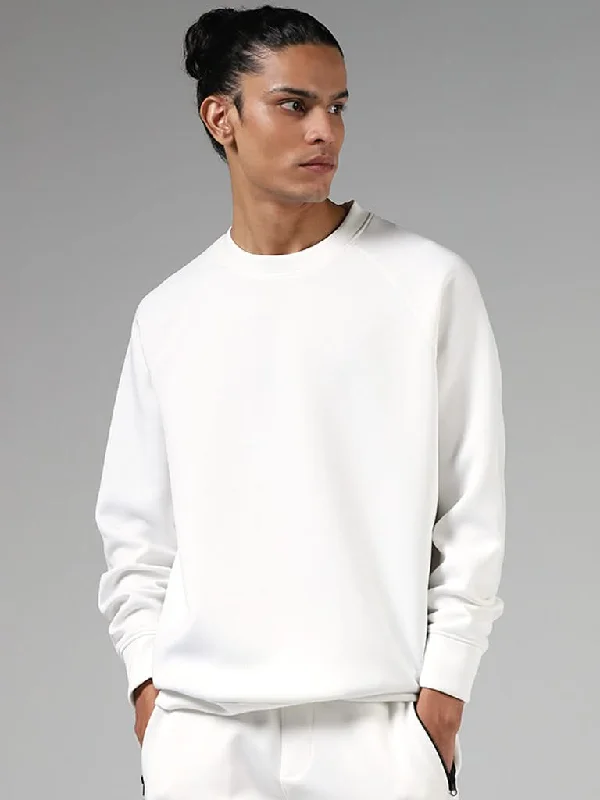 Women's pants for yoga studio Cargo women jeans with multiple pockets for added functionality Studiofit Solid Off White Relaxed-Fit Sweatshirt Women's pants for yoga studio Cargo women jeans with multiple pockets for added functionality Studiofit Solid Off White Relaxed-Fit Sweatshirt