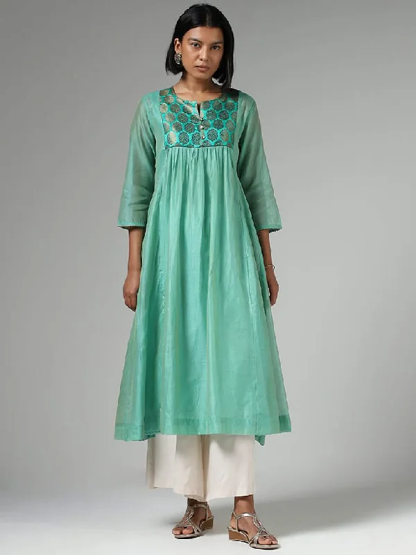 Women's tassel - adorned boho pants Embellished women jeans with studs or rhinestones for a glamorous touch Utsa Aqua Green Jacquard Embroidery Kurta with Inner Women's tassel - adorned boho pants Embellished women jeans with studs or rhinestones for a glamorous touch Utsa Aqua Green Jacquard Embroidery Kurta with Inner
