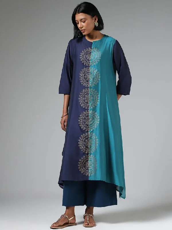 Women's printed floral pants High - waisted women jeans for a flattering silhouette Utsa Blue Bandhani Printed Kurta with Inner Women's printed floral pants High - waisted women jeans for a flattering silhouette Utsa Blue Bandhani Printed Kurta with Inner
