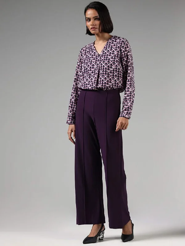 Women's skinny jeans pants High - waisted women jeans for a flattering silhouette Wardrobe Dark Purple Front-Seam Wide-Leg Trousers Women's skinny jeans pants High - waisted women jeans for a flattering silhouette Wardrobe Dark Purple Front-Seam Wide-Leg Trousers