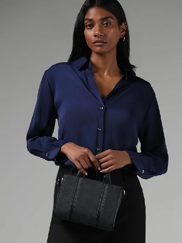 Women's pants for running Wide - leg women jeans for a modern and relaxed vibe Wardrobe Solid Navy Satin Slim Fit Shirt Women's pants for running Wide - leg women jeans for a modern and relaxed vibe Wardrobe Solid Navy Satin Slim Fit Shirt