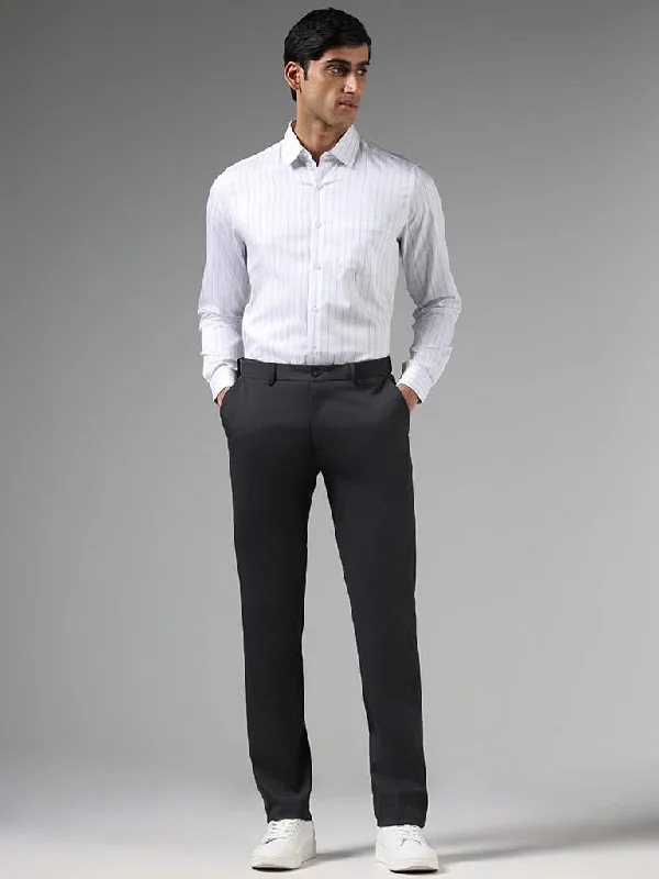Women's pants for job interviews Skinny women jeans with a form - fitting design WES Formals Solid Charcoal Slim-Fit Mid-Rise Trousers Women's pants for job interviews Skinny women jeans with a form - fitting design WES Formals Solid Charcoal Slim-Fit Mid-Rise Trousers