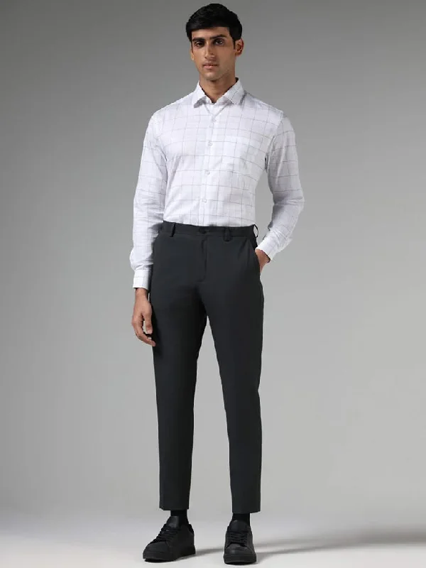 Women's pants with quick - dry fabric Button - fly women jeans with a traditional touch WES Formals Solid Charcoal Slim-Fit Mid-Rise Trousers Women's pants with quick - dry fabric Button - fly women jeans with a traditional touch WES Formals Solid Charcoal Slim-Fit Mid-Rise Trousers