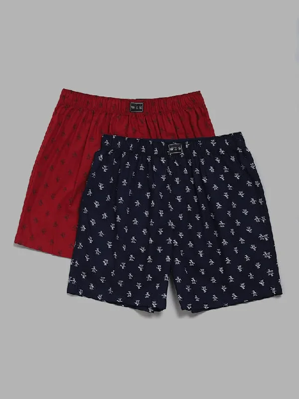 Women's designer brand pants High - rise flare women jeans for a 70s - inspired look WES Lounge Printed Navy Blue & Red Cotton Boxers - Pack of 2 Women's designer brand pants High - rise flare women jeans for a 70s - inspired look WES Lounge Printed Navy Blue & Red Cotton Boxers - Pack of 2