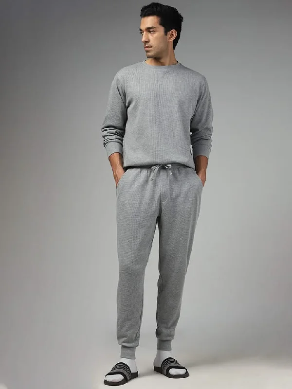 Women's senior - friendly lounge pants Embroidered women jeans with intricate patterns WES Lounge Solid Grey Cotton Blend Relaxed-Fit Joggers Women's senior - friendly lounge pants Embroidered women jeans with intricate patterns WES Lounge Solid Grey Cotton Blend Relaxed-Fit Joggers