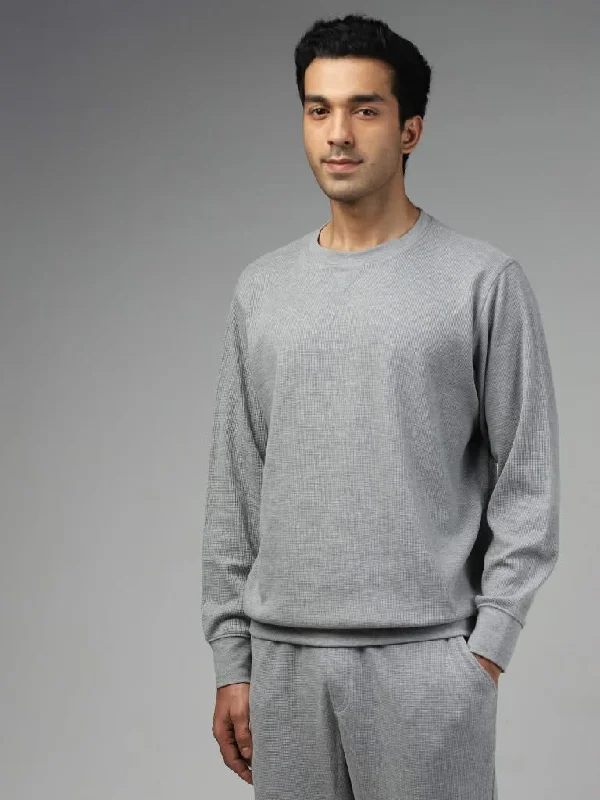 Women's pants for gym workouts Light - wash women jeans for a fresh and summery appearance WES Lounge Solid Grey Cotton Blend Relaxed-Fit Sweatshirt Women's pants for gym workouts Light - wash women jeans for a fresh and summery appearance WES Lounge Solid Grey Cotton Blend Relaxed-Fit Sweatshirt