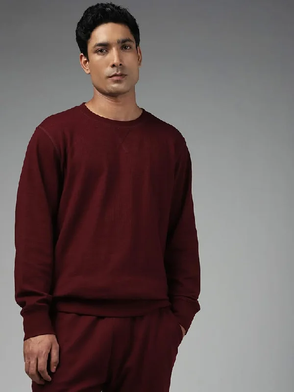 Women's pants for theme park visits Mom jeans for a nostalgic and casual look WES Lounge Solid Wine Ribbed Relaxed-Fit Sweatshirt Women's pants for theme park visits Mom jeans for a nostalgic and casual look WES Lounge Solid Wine Ribbed Relaxed-Fit Sweatshirt