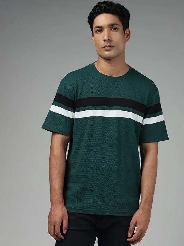 Women's pants with stretch panels Light - wash women jeans for a fresh and summery appearance WES Lounge Striped Emerald Green Cotton Blend Relaxed T-Shirt Women's pants with stretch panels Light - wash women jeans for a fresh and summery appearance WES Lounge Striped Emerald Green Cotton Blend Relaxed T-Shirt