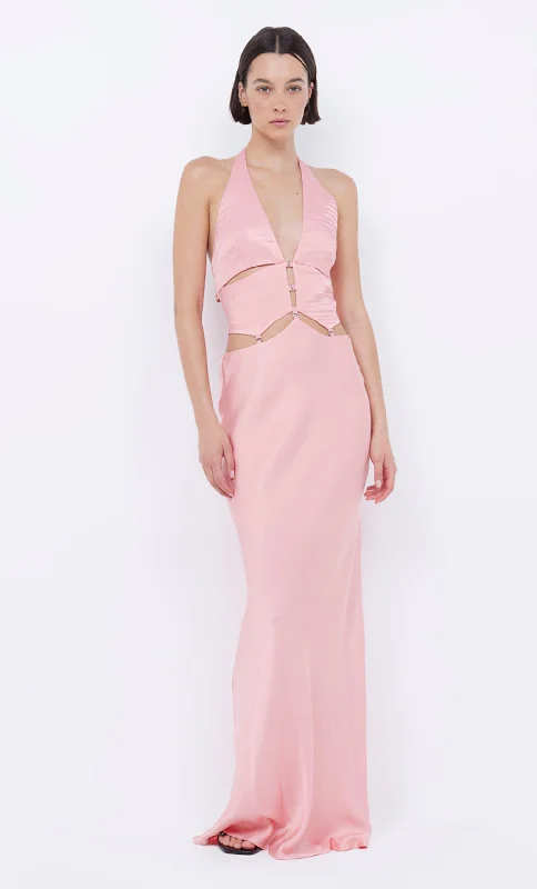Maxi dresses with pom - pom trims for a playful and festive lookALABAMA HALTER DRESS - PINK SHERBET